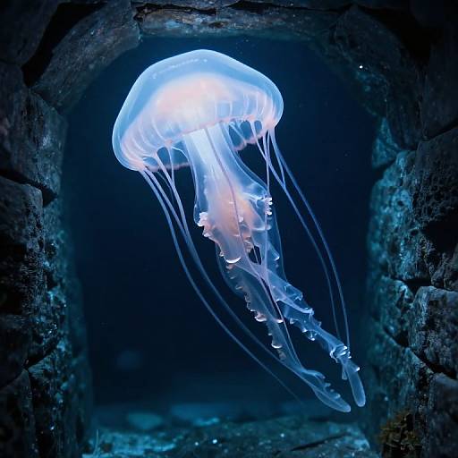 Glowing Jellyfish in Stone Tunnel