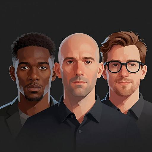 Diverse Men's Faces Triptych Illustration