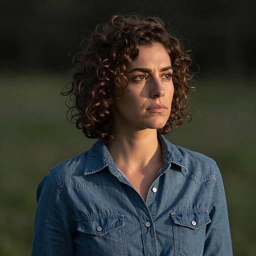 Serious Woman in Denim Under Dramatic Light