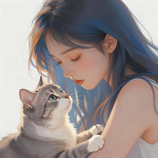 Serene Bond: Woman and Cat Illustration