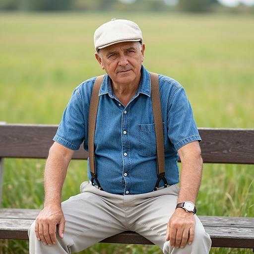 Portrait of Man on Wooden Bench