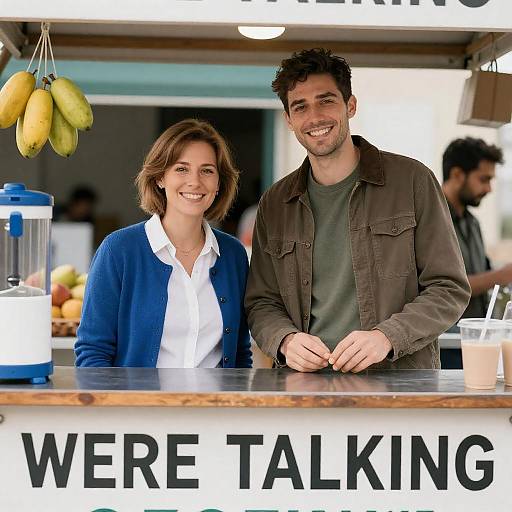 Cheerful Food Stand Scene with Friends