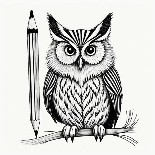 Whimsical Zebra-Striped Owl Pencil Sketch