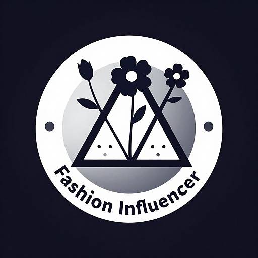 Digital logo: Black triangle with flower silhouettes inside white circle, text 