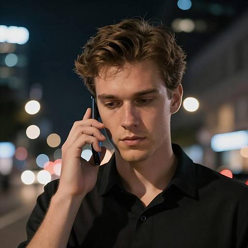 Focused Man at Night in Cityscape