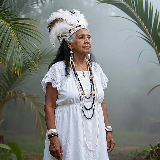 Mystical Voodoo Priestess Among Palm Fronds