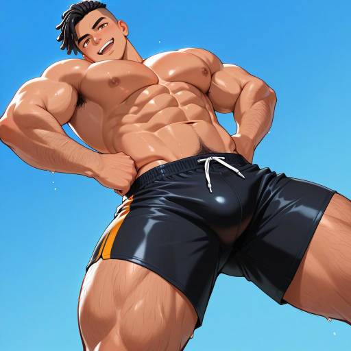 Muscular Male Swimmer in Blue Scene Muscular Male Swimmer in Blue Scene