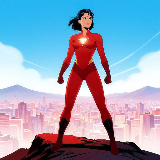 Heroic Female Superhero on Peak