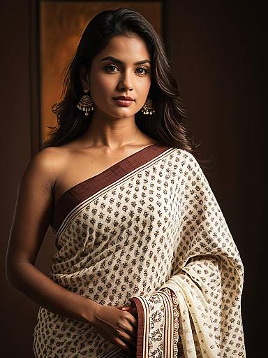 Graceful Woman in Malmal Cotton Saree
