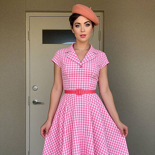 1940s Woman in Pink Gingham Dress