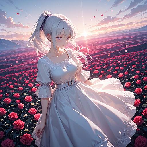 Enchanting Girl in a Floral Landscape