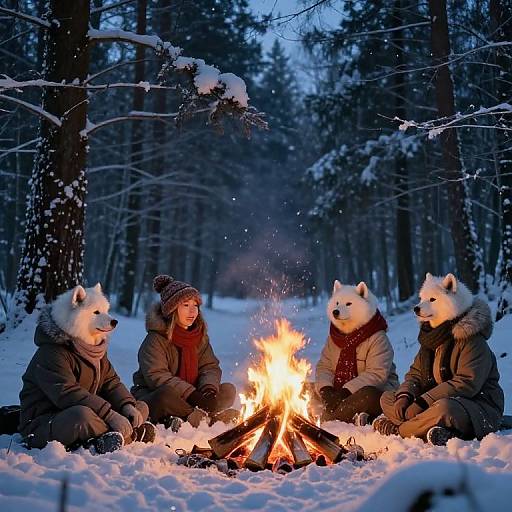 Siberians Resting by Winter Campfire