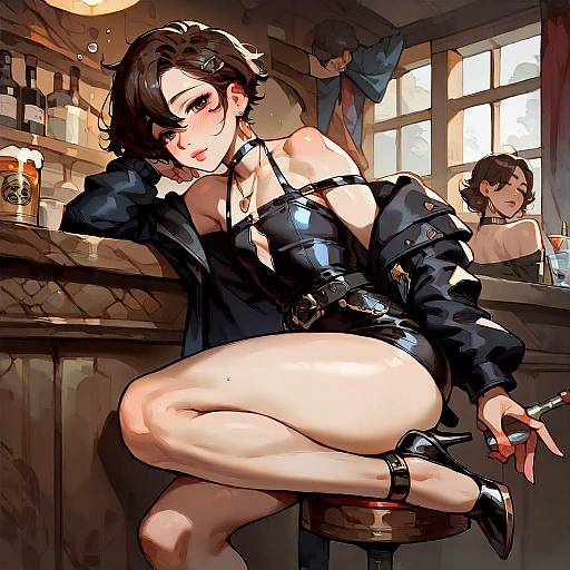 Flirty Brunette Femboy in White Dress