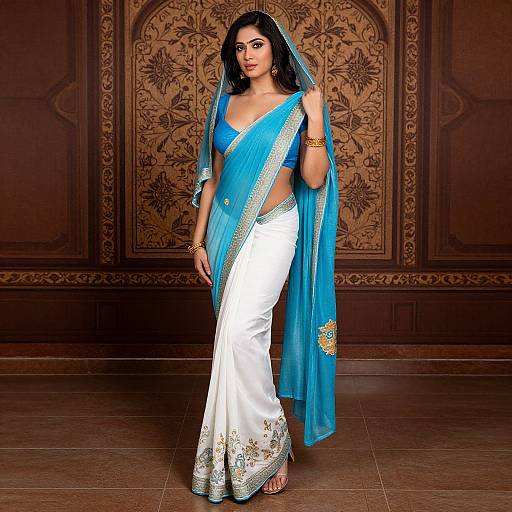 Elegant Woman in Embroidered Blue Saree