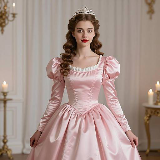 Victorian Style Princess in Pink Satin Dress