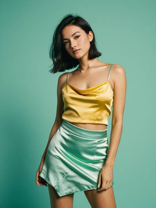 Chic Woman in Stylish Satin Outfit