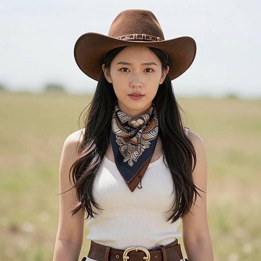 Woman in Western Attire with Hat