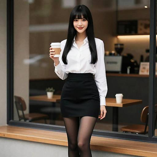 Photorealistic Cafe Girl in Cyber Outfit