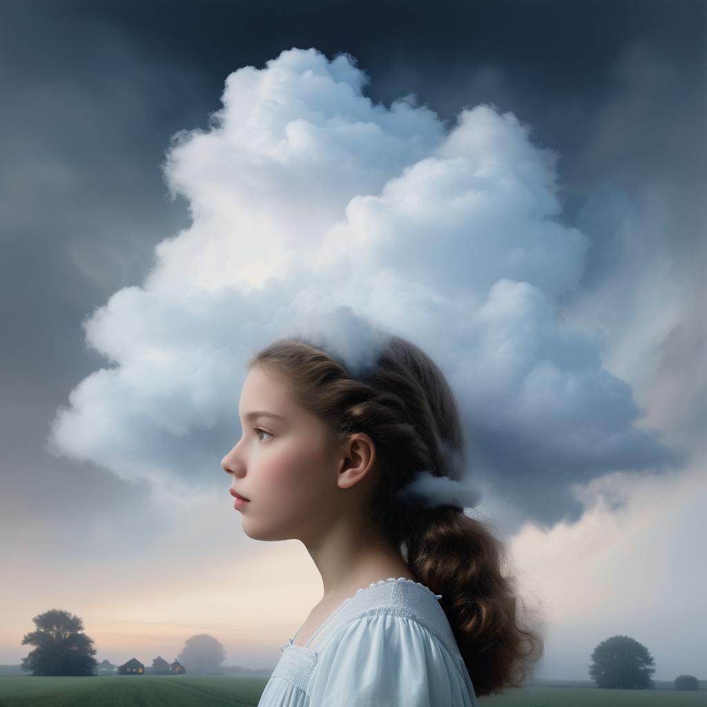 Ethereal Cloud Girl Portrait in Profile