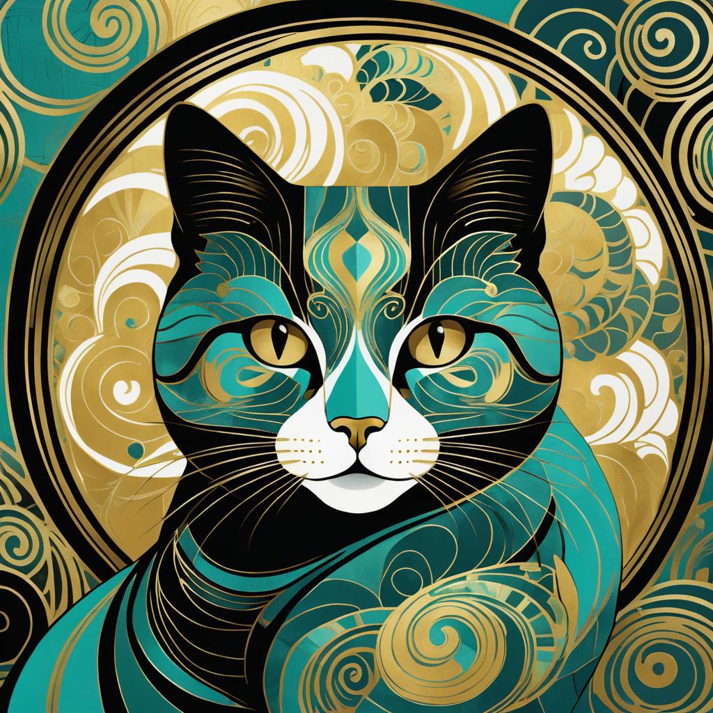 Elegant Cat Illustration in Klimt Style