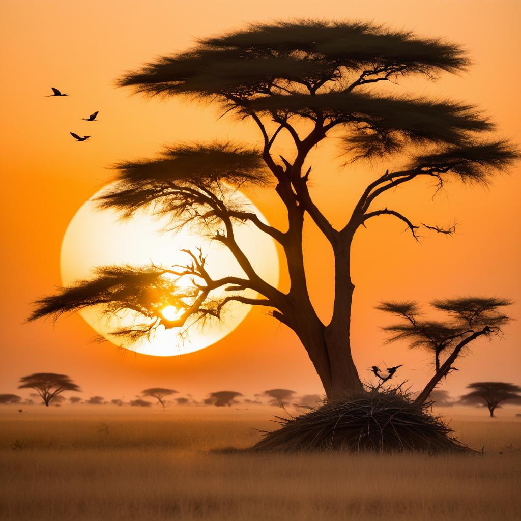 Serene Birds Nesting at African Sunset