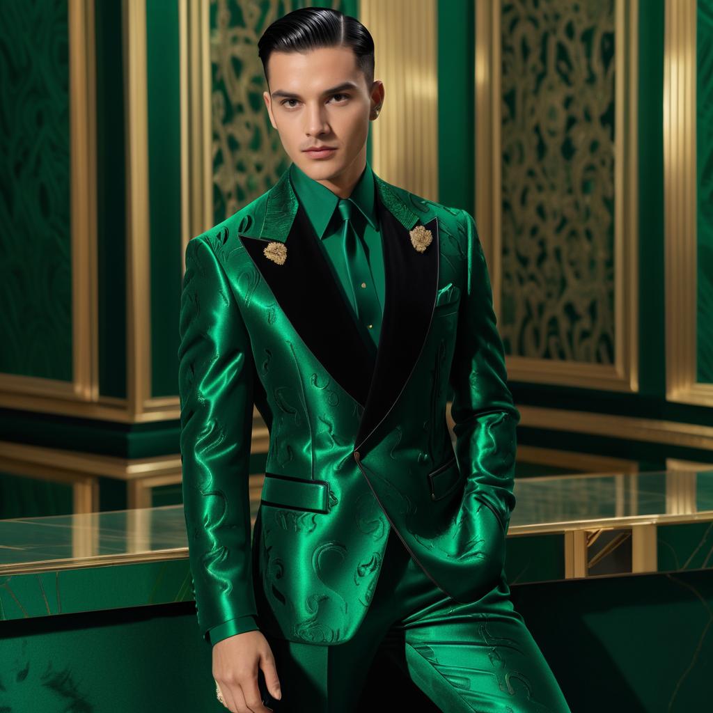 Glamorous Young Man in Gucci Velvet Suit