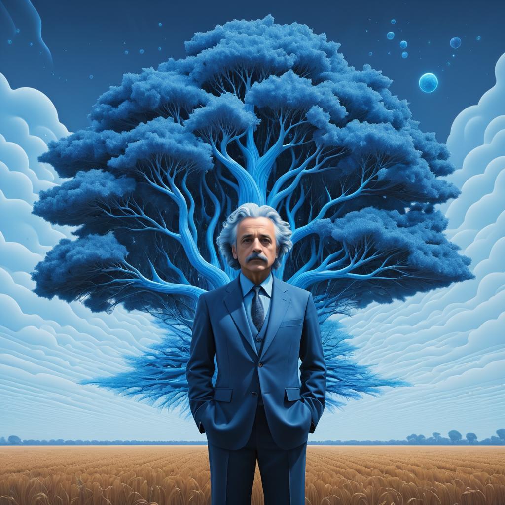 Surreal Blue Tree Meets Einstein Portrait