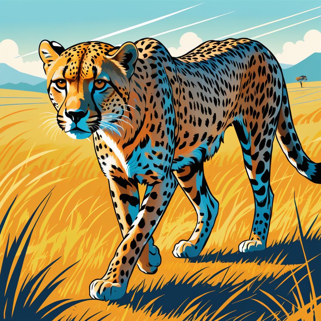 Vibrant Cheetah in Savannah Line Art