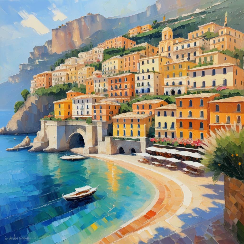 Warm Impressionist Amalfi Coast Canvas