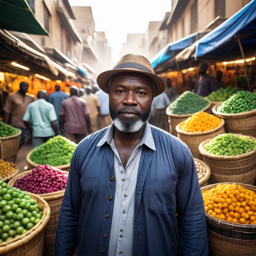 Vibrant Market Scene with African Man