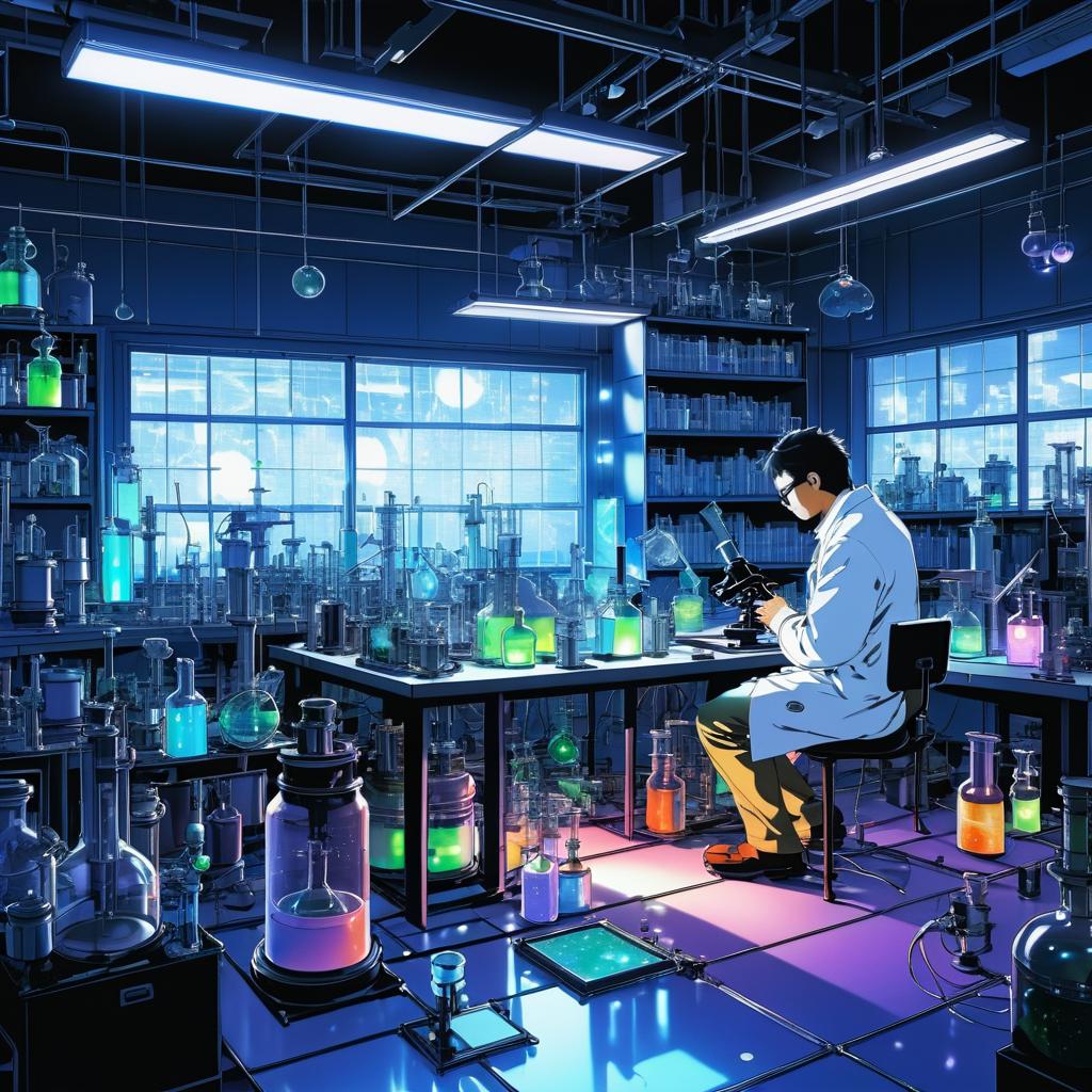 Intriguing Scientist in a Vibrant Lab