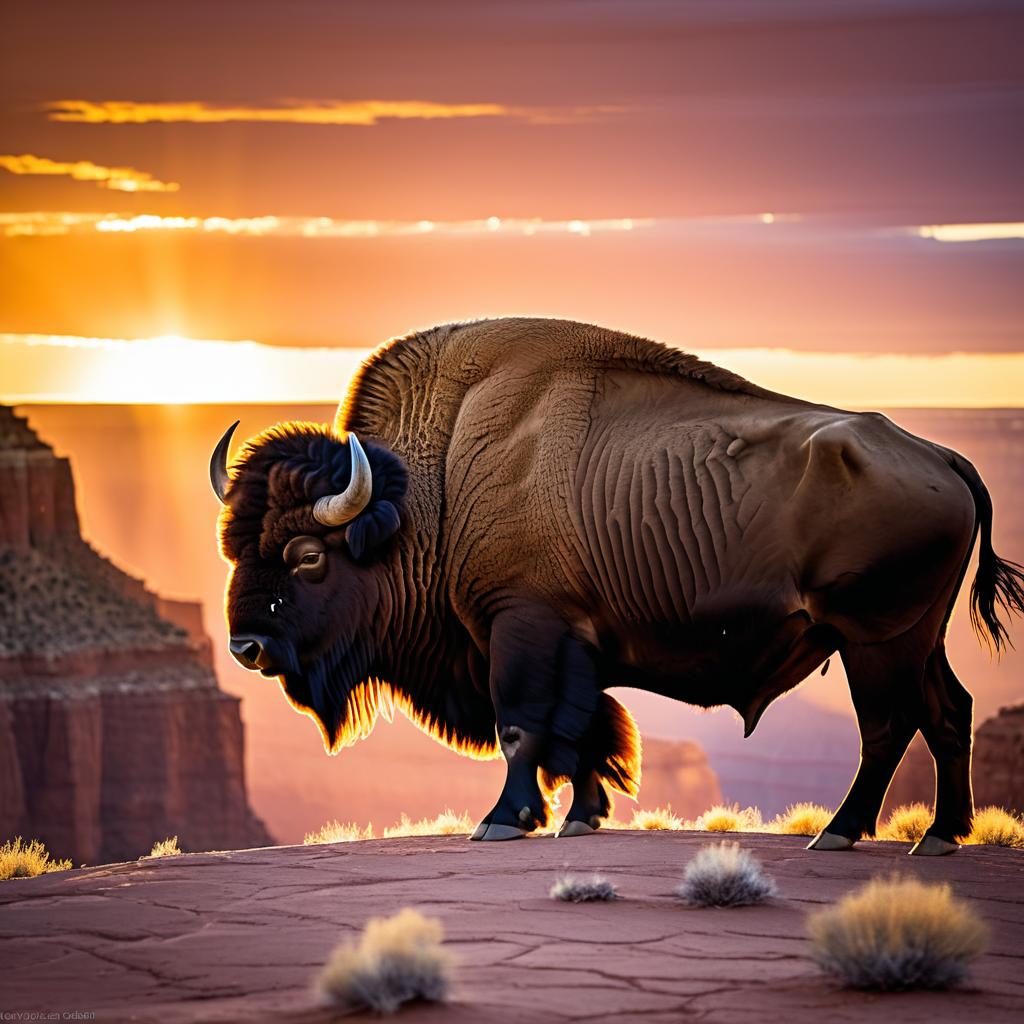 Majestic Bison at Sunset in Grand Canyon