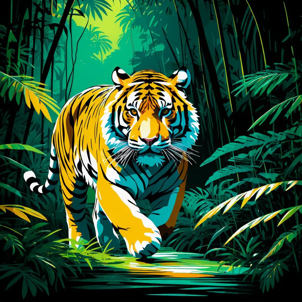 Dramatic Screen Print of a Jungle Tiger