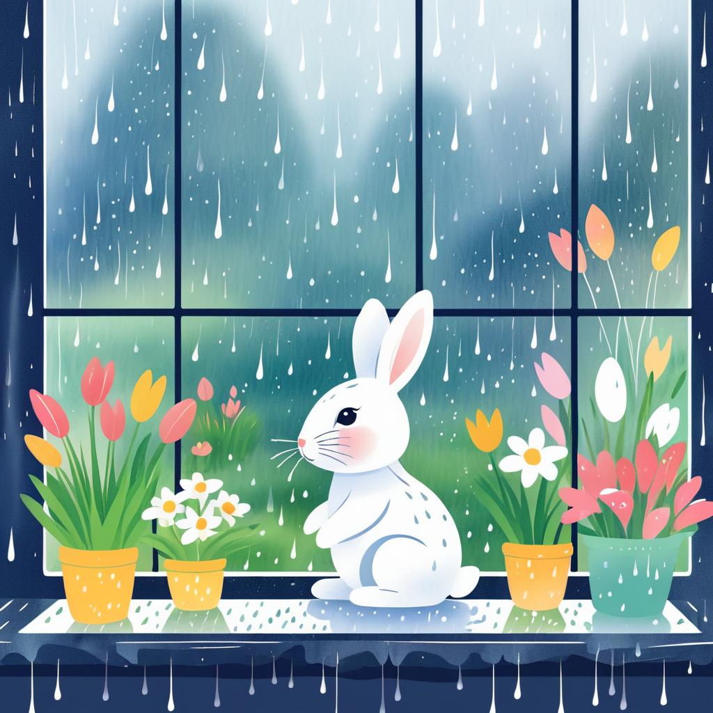 Cozy Bunny by the Rainy Window