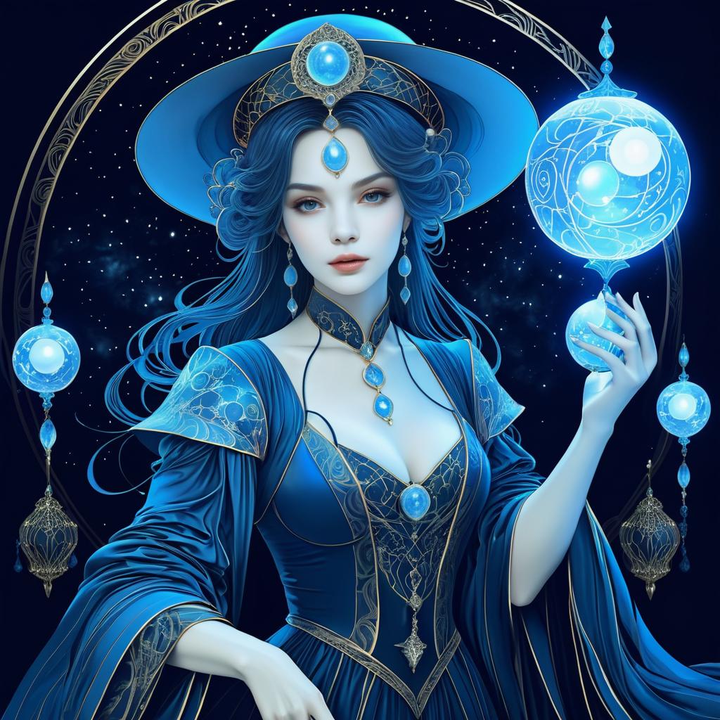 Elegant Sorceress Duotone Illustration