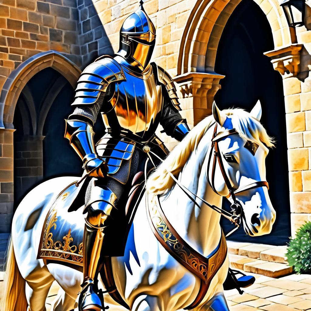 Majestic Knight in Medieval Castle Courtyard