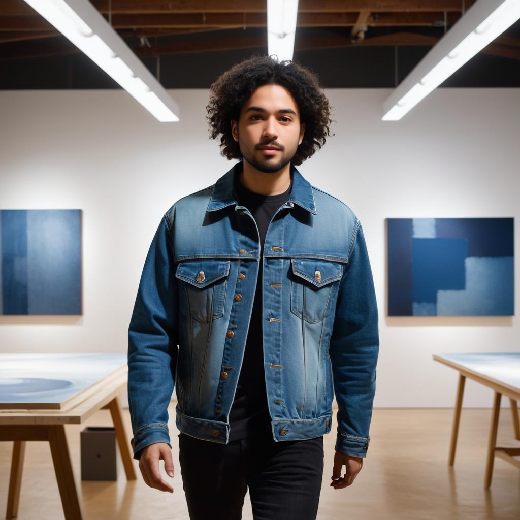 Artist in Denim Jacket at Art Studio