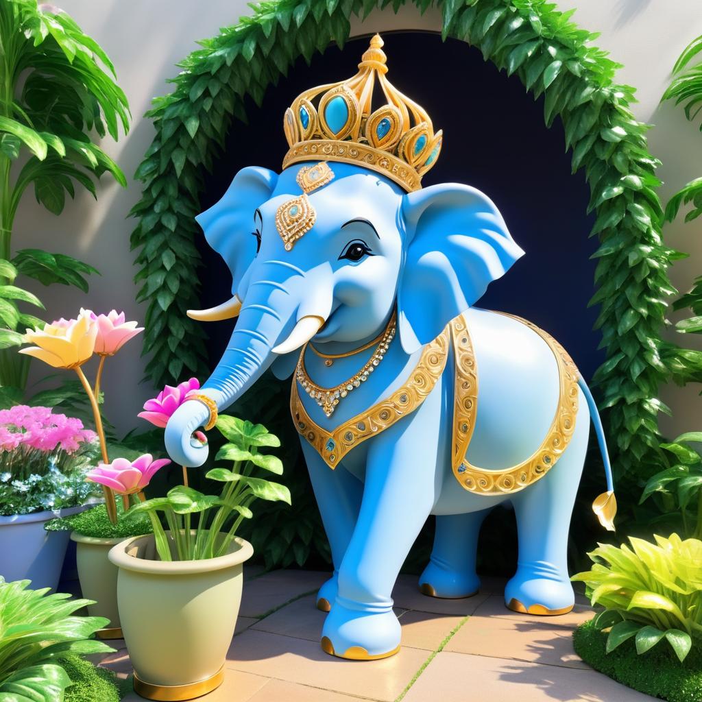 Gardening Elephant with a Tiara