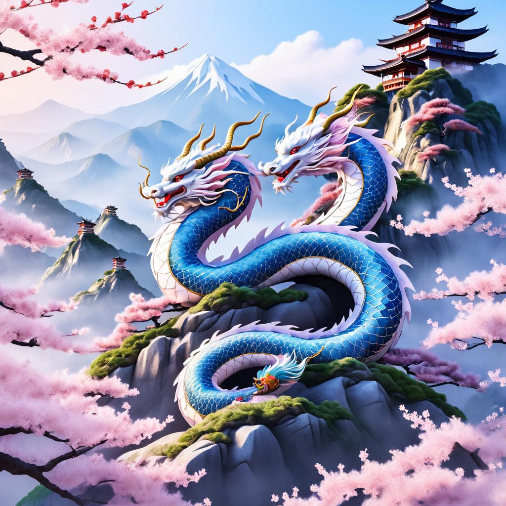 Majestic Dragon and Cherry Blossoms Scene