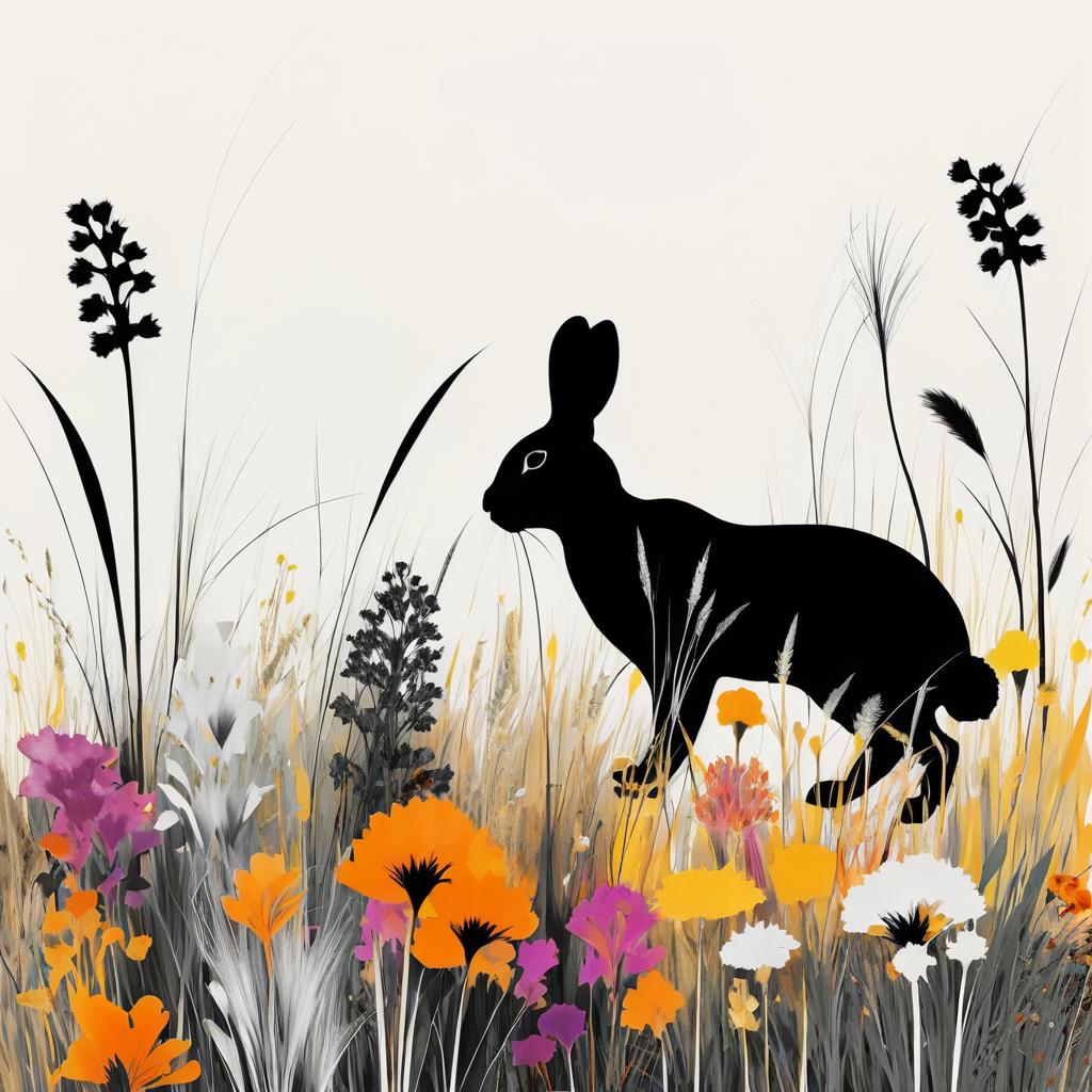 Abstract Monochrome Rabbit in Meadow