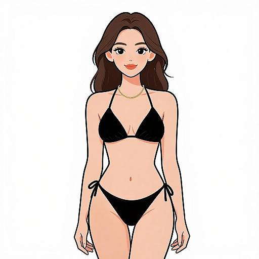 Smiling Woman in Minimalist Black Bikini