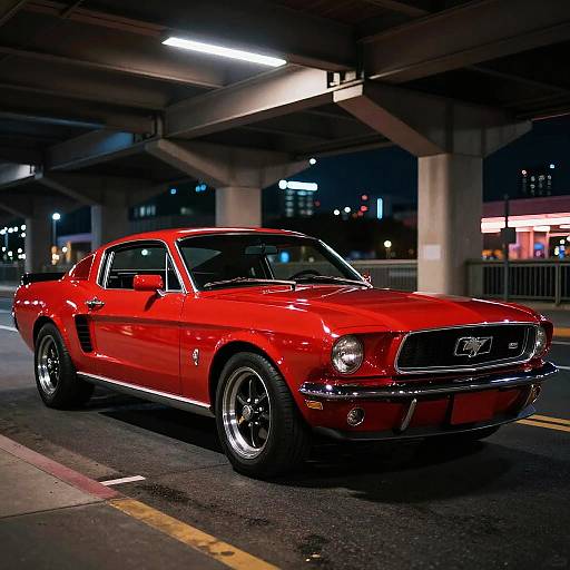 Red Mustang Neon Urban Nightscape