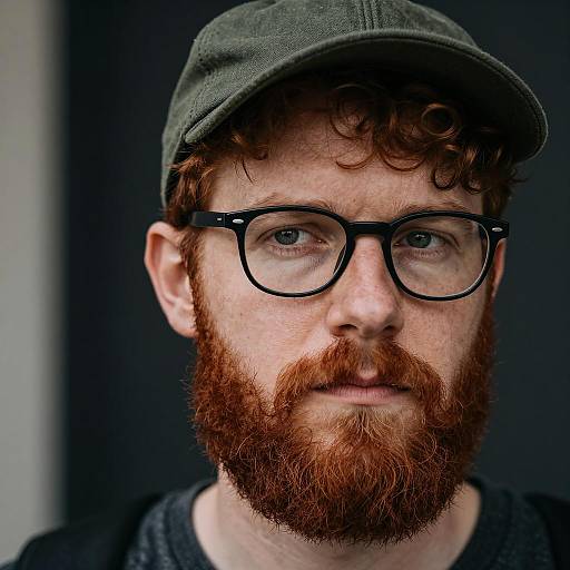 Curly Red-Haired Man in Green Cap