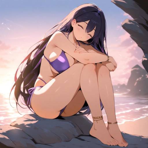 Sunset Bliss: Girl in Purple Bikini