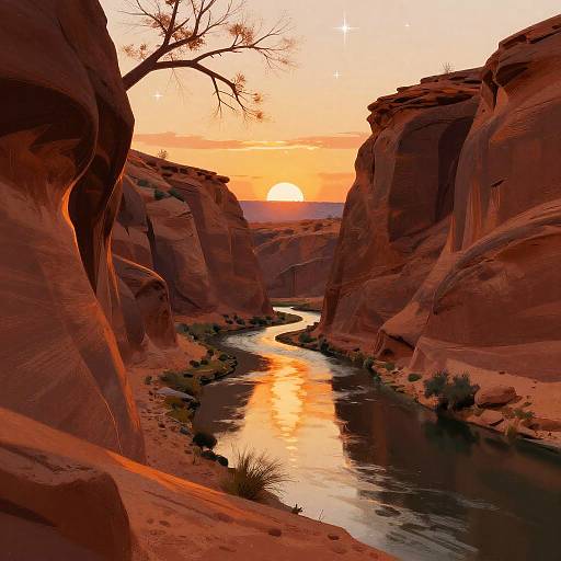Sunset Desert Canyon Reflection