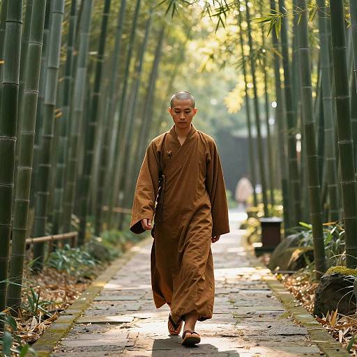 Serene Monk in Bamboo Grove