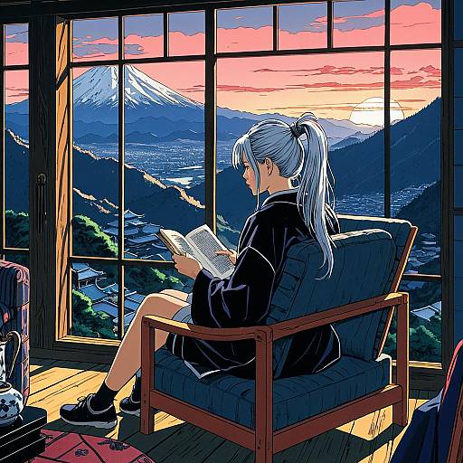Athletic Samurai Woman Reading at Dawn
