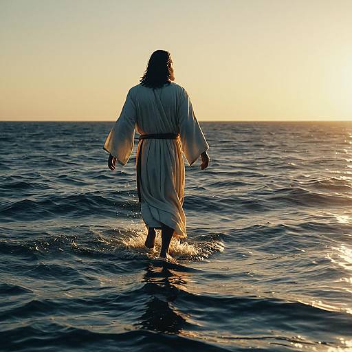 Jesus Walking on Water at Sunset