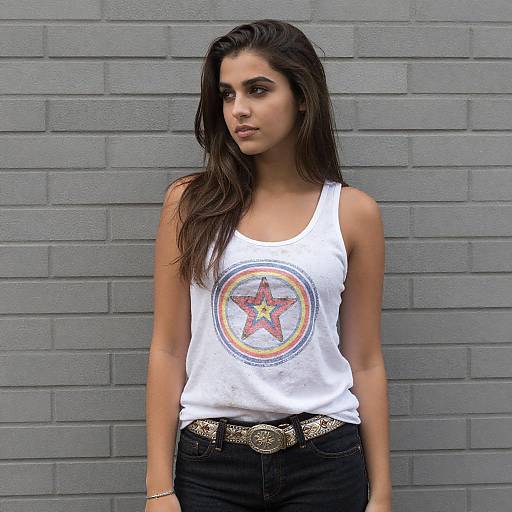 Confident Woman Against Gray Brick Wall