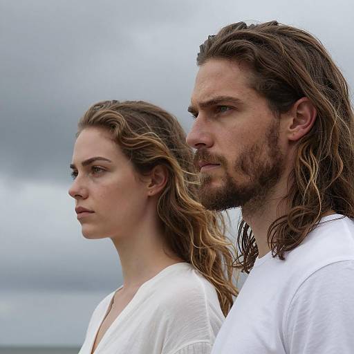 Serious Couple in White Clothing Profile